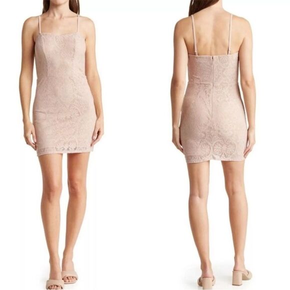 NEW DRESS THE POPULATION Leanne Floral Lace Overlay Soft Pink Bodycon Dress Sz M - Picture 1 of 9